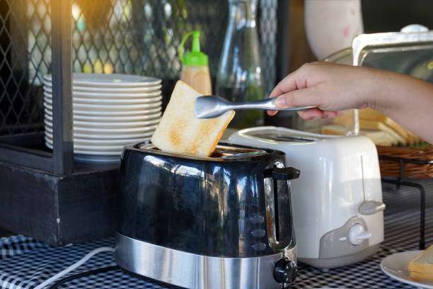 Golden toast baked in a toaster