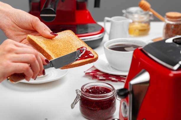 Golden toast baked in a toaster