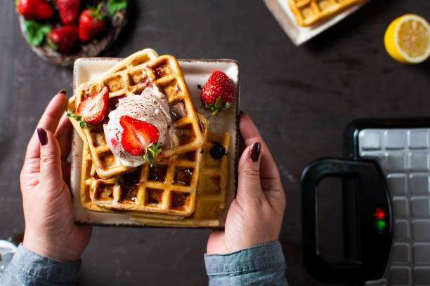 woman having breakfast, toaster