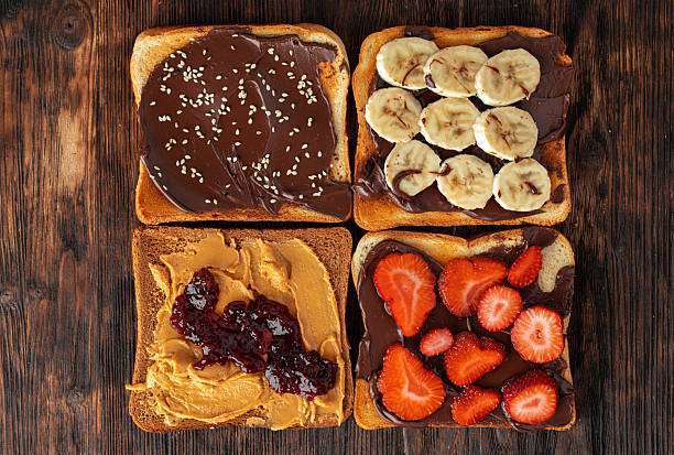 French toasts with peanut butter.Toaster