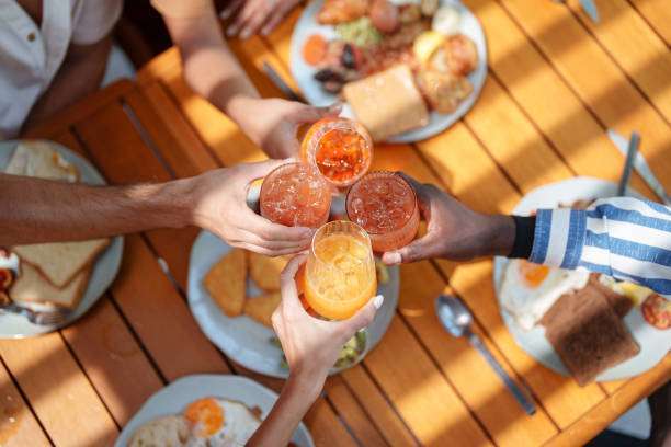 breakfast spread on a wooden table,Toaster