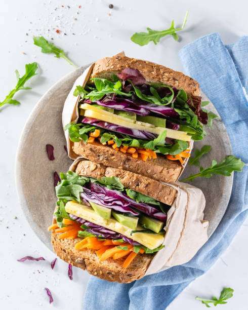Close up healthy sandwiches with arugula,Toaster