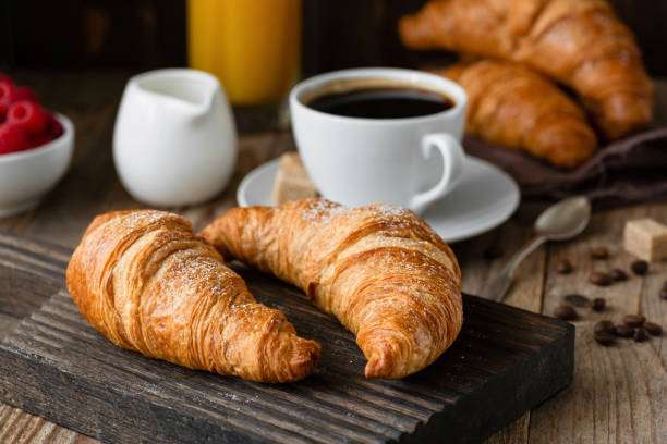 Breakfast with croissants, coffee, Toaster