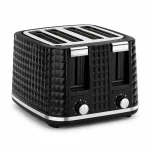 Black 4-slice toaster with dual controls shown on a white background for product comparison