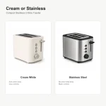 Capacity or color options for compact stainless 2-slice toaster on a clean product background