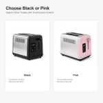 Capacity or color options for digital 2-slice toaster with touch controls on a clean product background