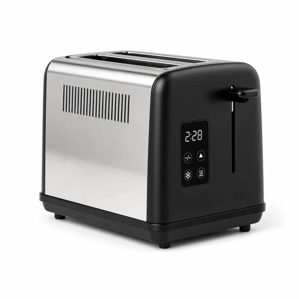 Digital 2-slice toaster with touch controls shown on a white background for product comparison
