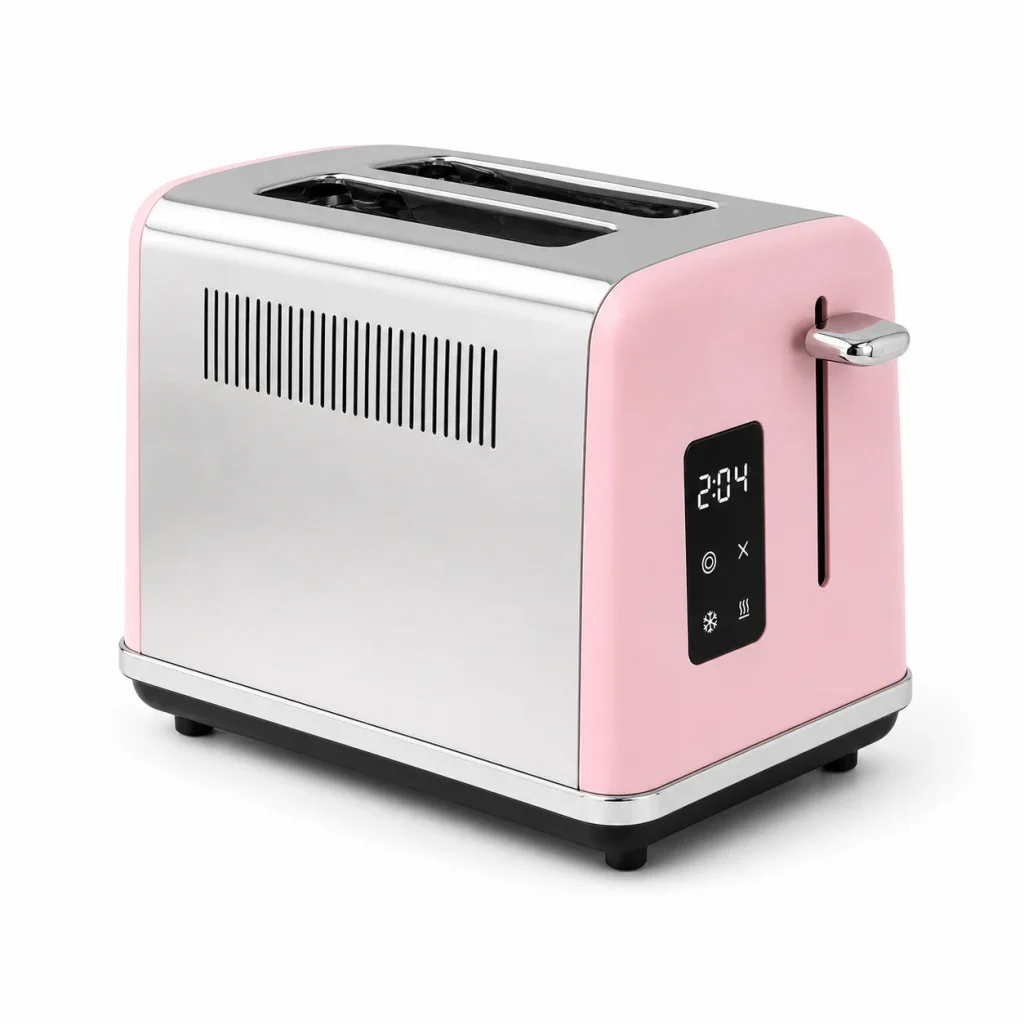 Digital 2-slice toaster with touch controls shown on a white background for product comparison