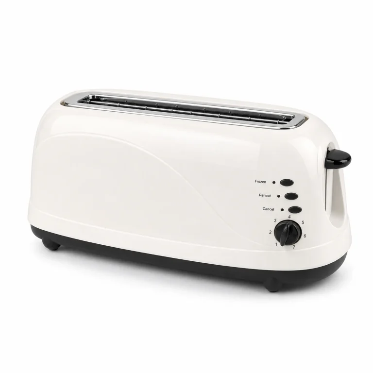 Family-size 4-slice long slot toaster shown on a white background for product comparison