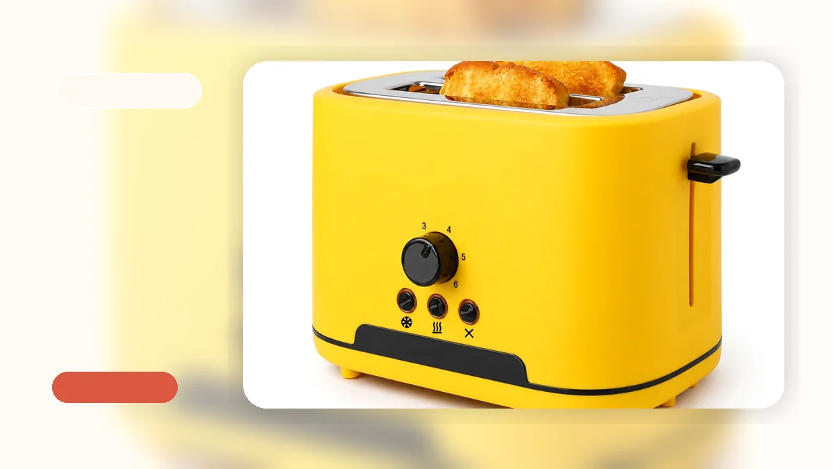 A 4-slice stainless steel toaster with wide slots on a kitchen countertop next to a bagel and thick-cut bread