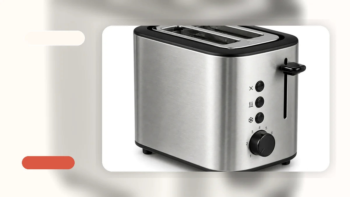 A compact 2-slice toaster on a small kitchen counter next to a coffee maker
