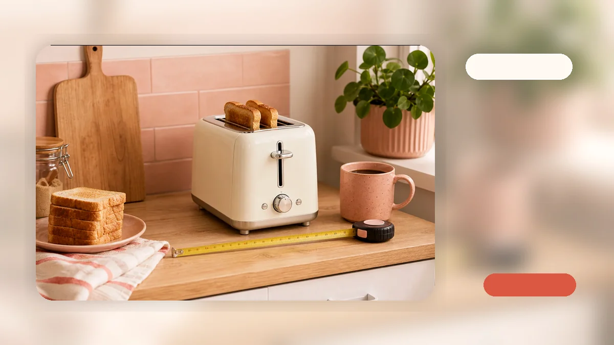 Compact 2-slice toaster on a small kitchen counter next to a coffee maker