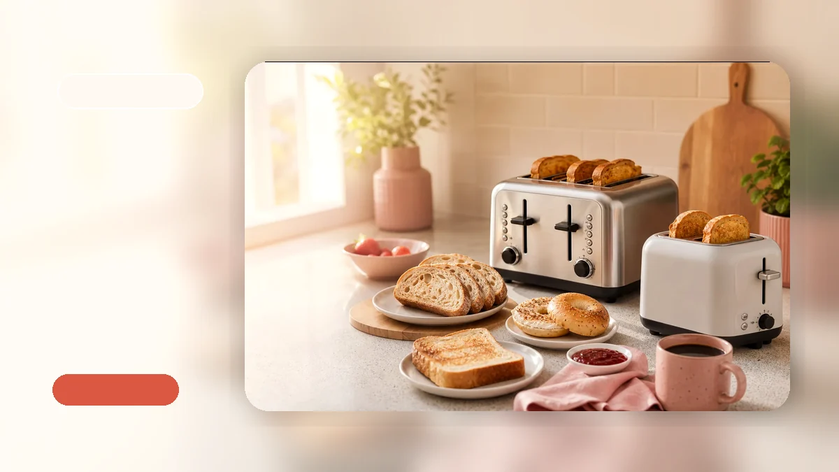 A toaster with wide slots holding a halved bagel