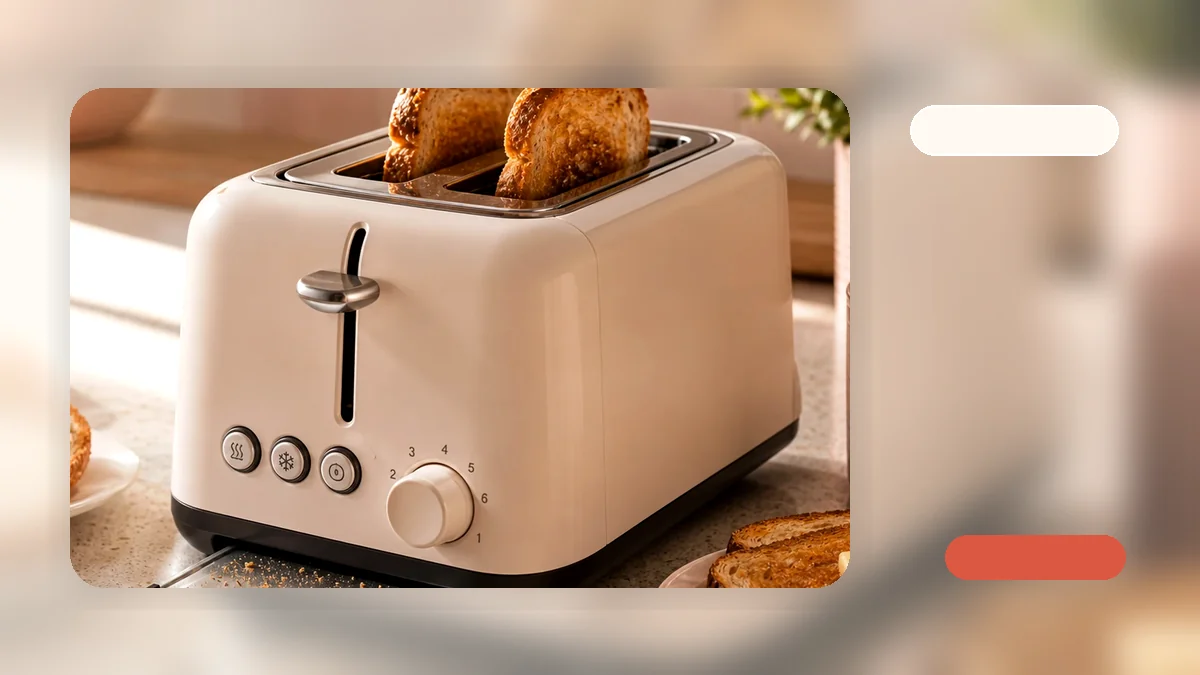 Person examining a toaster crumb tray on a kitchen countertop