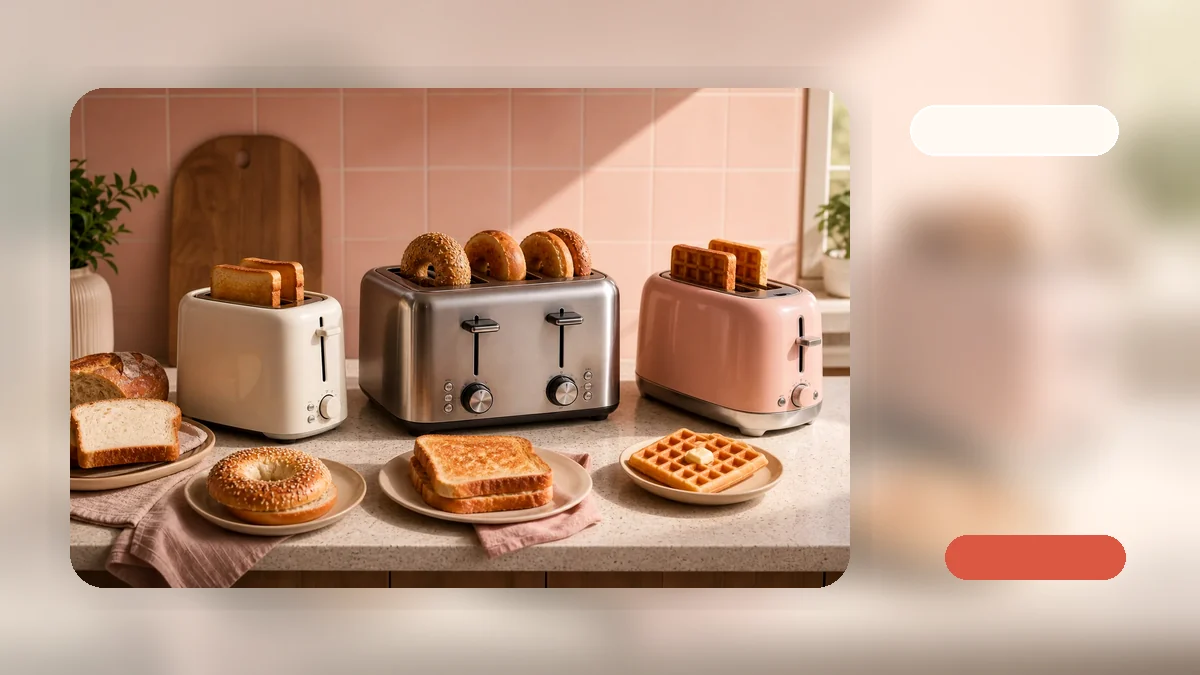 Comparison table showing toaster oven vs air fryer differences in heating method, best uses, slot width, capacity, shade control, preheat time, and countertop footprint