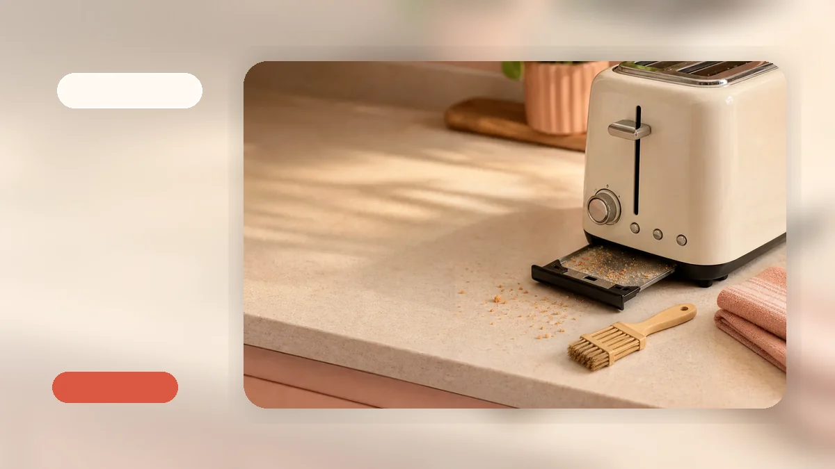 A clean, modern toaster on a kitchen countertop next to a window, with no smoke visible