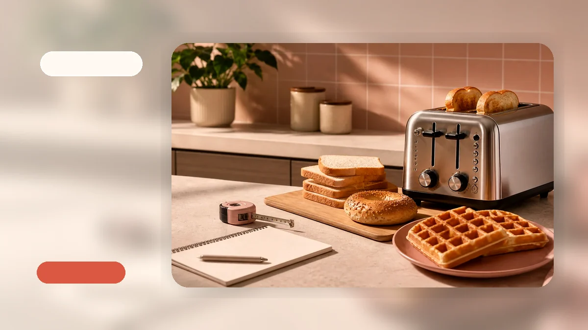 Compact toaster with cord wrap storage on a small kitchen counter
