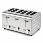 Stainless steel toaster with capacity options shown on a white background for product comparison