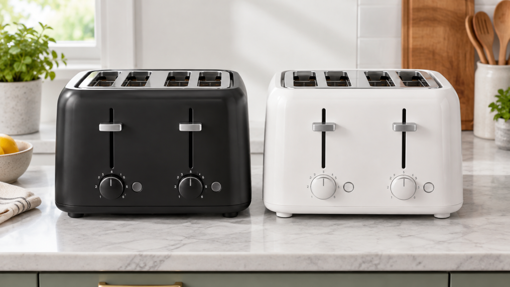 Generic black and white four-slot toasters with two independent control zones