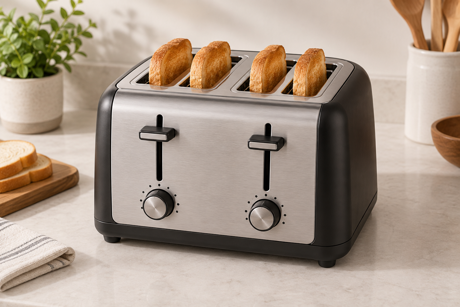 Concept illustration of a generic four-slot toaster with two control zones